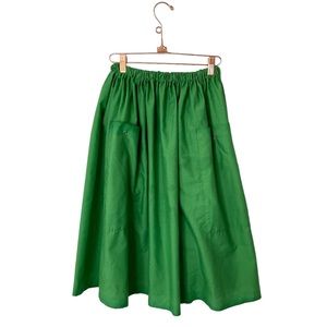 Vtg Mod Handmade Cotton Skirt Green Lightweight Front Pockets w Snaps # 0039